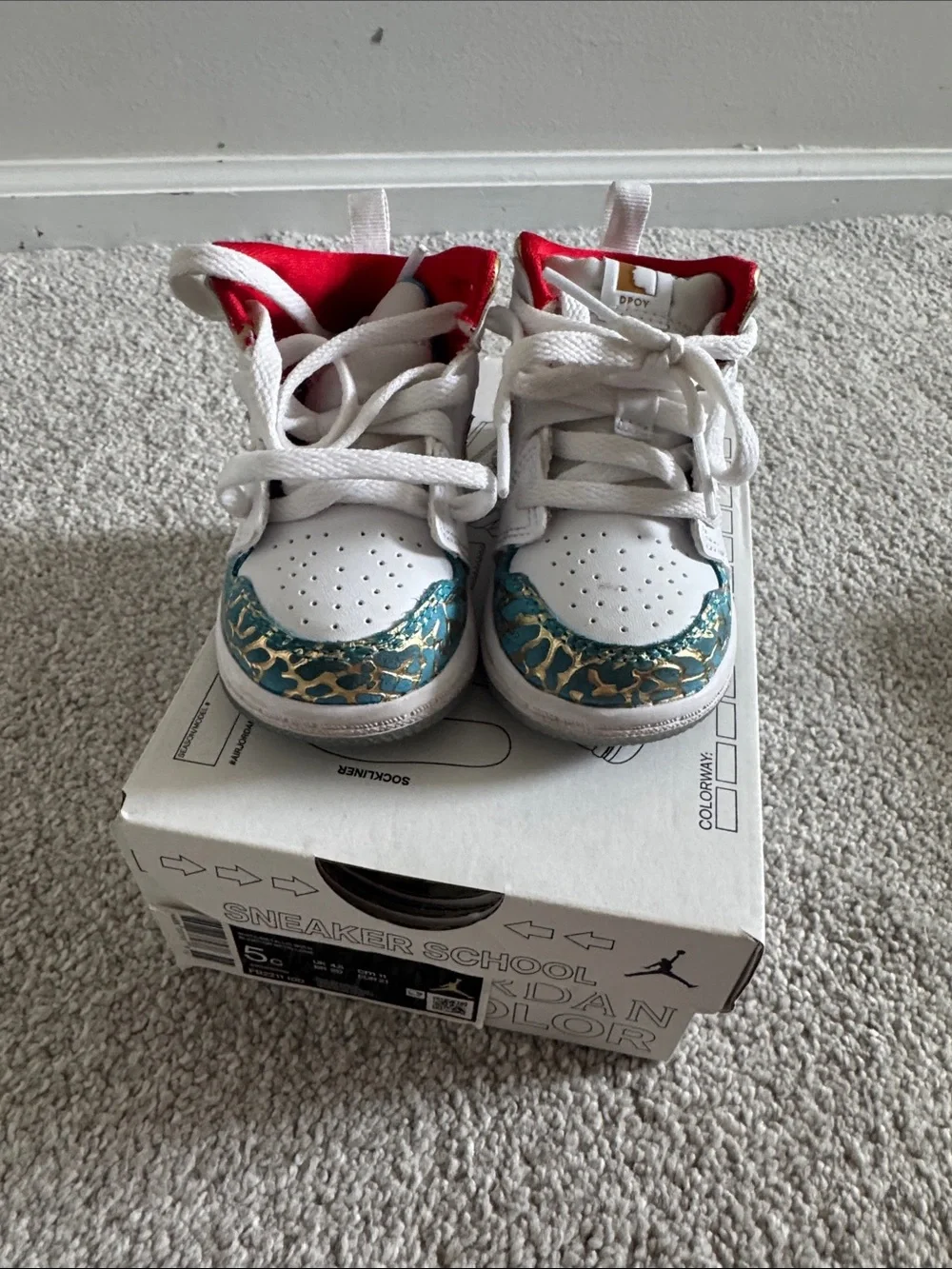 Jordan Kids White Gold Multicolor High-Top Sneakers